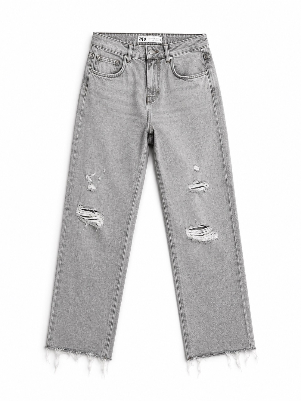 Zara Gray Distressed Straight Leg Jeans Womens Size 2 Raw Hem
